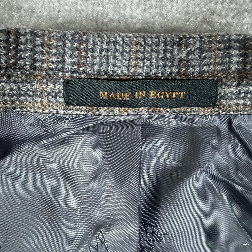 Jos A Bank Blazer Men's 46L Gray Plaid Wool Two Button Lanifico Di‎ Pray